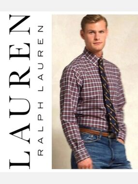 Ralph Lauren Classic Fit No-Iron Plaid Long Sleeve Cotton Buttondown Shirt 16½